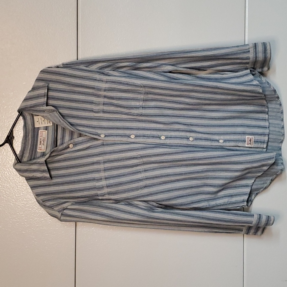 Levi Strauss Classic Fit Blue and White Vertical Stripes Riveted Button Shirt